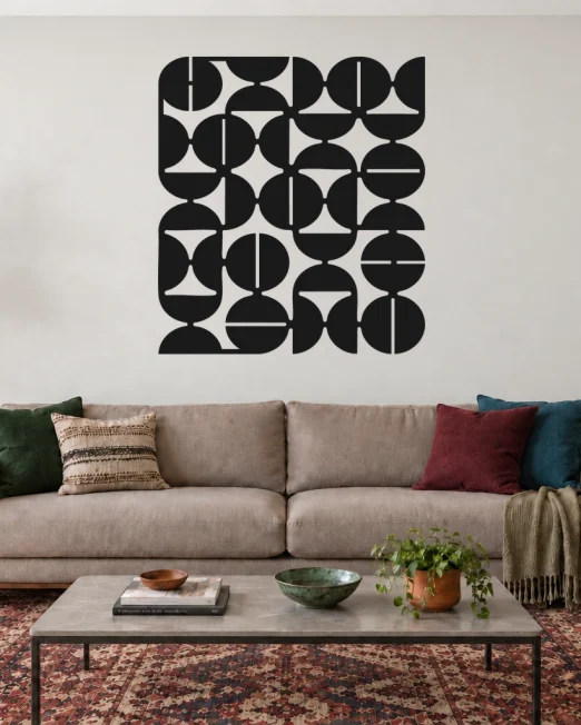 Cadência preto, quadro geométrico de uma peça, tamanho 100 cm, em ambiente residencial