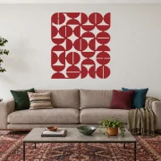 Cadência vermelho, quadro geométrico de uma peça, tamanho 100 cm, em ambiente residencial