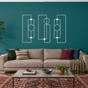 Órbita Linear branco, composição metálica de três módulos, tamanho 120 cm, em ambiente residencial