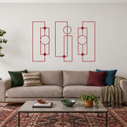 Órbita Linear vermelho, composição metálica de três módulos, tamanho 120 cm, em ambiente residencial